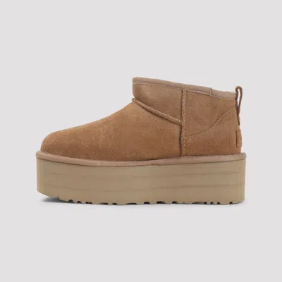 Ugg Classic Ultra Mini Suede Flatform Boots In Brown