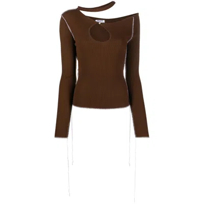 Julfer Cut-out Ribbed-knit Top In Brown
