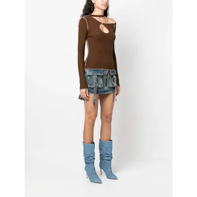 Julfer Cut-out Ribbed-knit Top In Brown