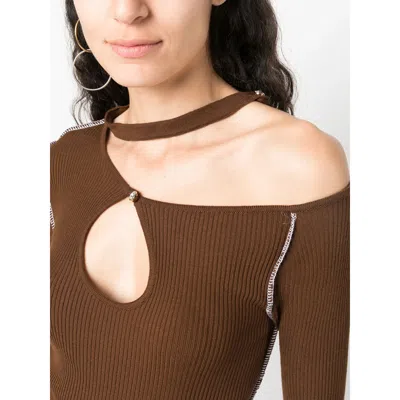 Julfer Cut-out Ribbed-knit Top In Brown