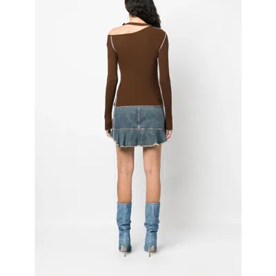 Julfer Cut-out Ribbed-knit Top In Brown