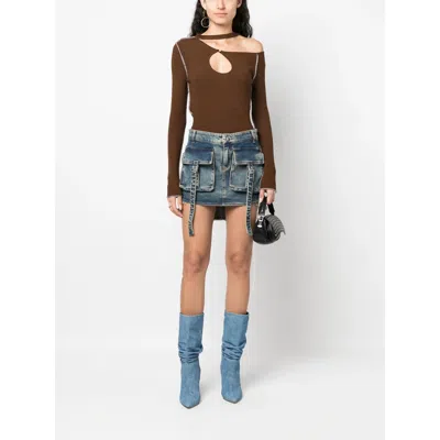 Julfer Cut-out Ribbed-knit Top In Brown