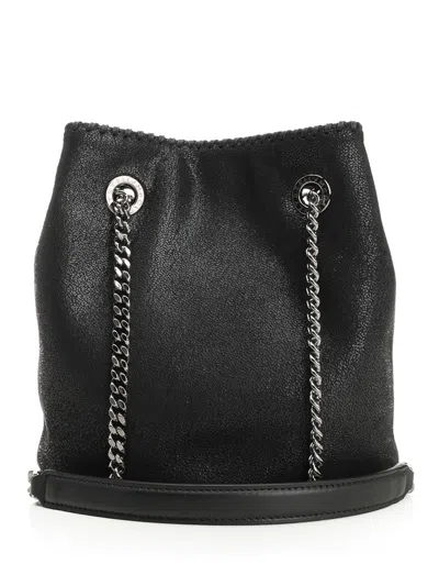 Stella Mccartney Bucket Bag Eco Shaggy Deer W/gold Color Chain Polyester Black Crossbody Bags Black In Black