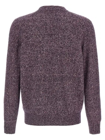 Brunello Cucinelli V-neck Long Sleeve Sweater With Ribbed Cuffs And Hem In Brown