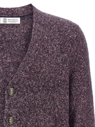 Brunello Cucinelli V-neck Long Sleeve Sweater With Ribbed Cuffs And Hem In Brown