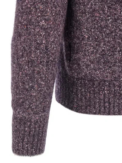 Brunello Cucinelli V-neck Long Sleeve Sweater With Ribbed Cuffs And Hem In Brown
