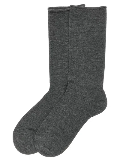 Brunello Cucinelli Cashmere Knit Mid-calf Length Socks In Gray