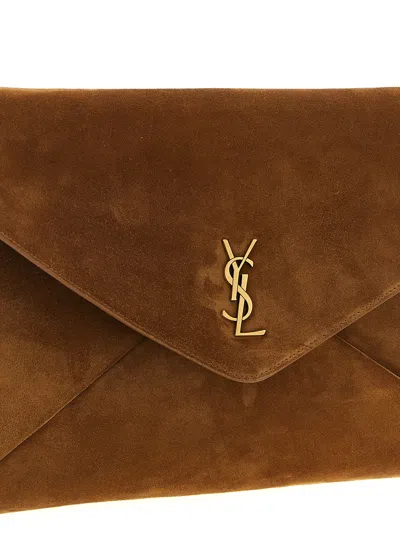 Saint Laurent Cassandre Clutch Brown In Gold