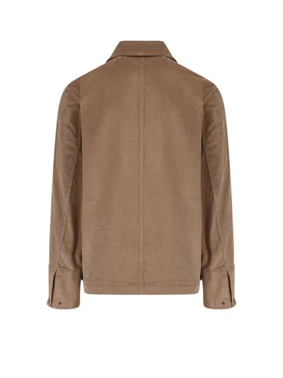 Burberry Corduroy Jacket With Logo Embroidery In Brown