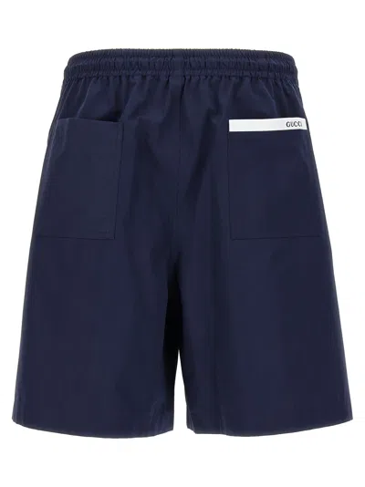 Gucci Men Navy Blue Poplin Bermuda Shorts In Multi