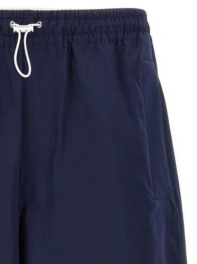 Gucci Men Navy Blue Poplin Bermuda Shorts In Multi