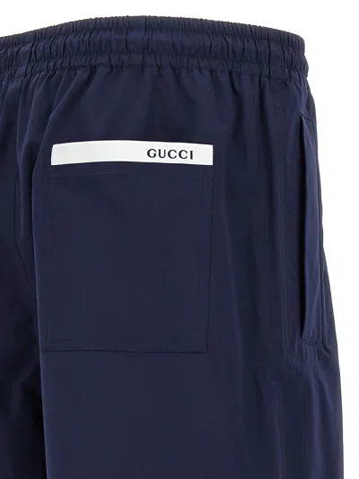 Gucci Men Navy Blue Poplin Bermuda Shorts In Multi