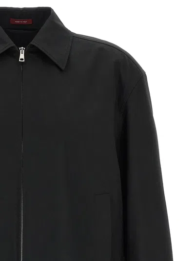 Gucci Men Black Jacket With Classic Collar And Web Motif On The Waist In Cotton Man In Black
