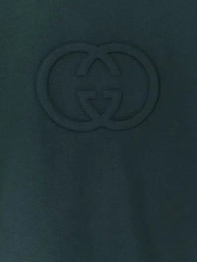 Gucci Long Sleeve Crewneck Sweatshirt With Ribbed Cuffs And Hem In Green