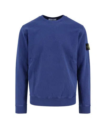 Stone Island Cotton Sweatshirt With Iconic Patch In Blue
