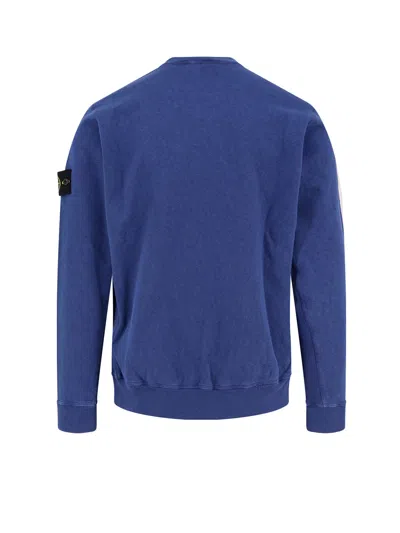 Stone Island Cotton Sweatshirt With Iconic Patch In Blue
