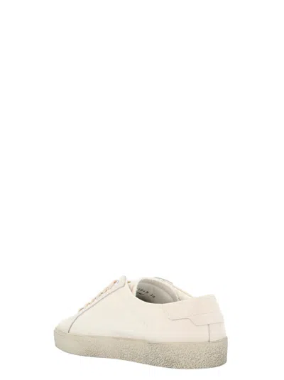 Saint Laurent Court Classic Distressed Logo-embroidered Canvas And Leather Sneakers In White