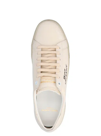 Saint Laurent Court Classic Distressed Logo-embroidered Canvas And Leather Sneakers In White