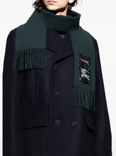 Burberry Fringed Logo Scarf In Green