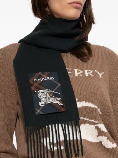 Burberry Fringed Logo Scarf In Green