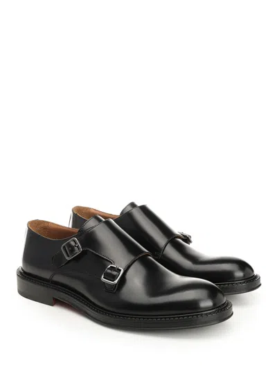 Corvari Double Monk Duilio Pelle Spazzolata Loafers Black In Black