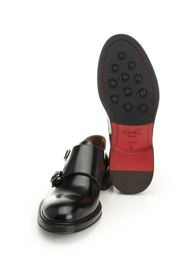 Corvari Double Monk Duilio Pelle Spazzolata Loafers Black In Black