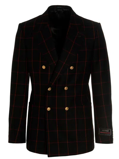 Gucci Double-breasted Check Blazer Multicolor In Black
