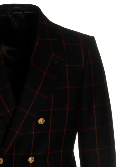 Gucci Double-breasted Check Blazer Multicolor In Black
