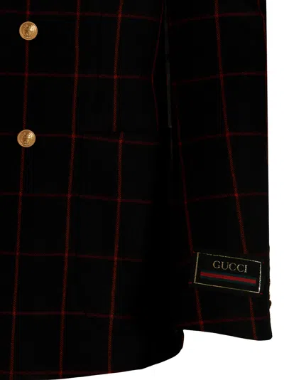 Gucci Double-breasted Check Blazer Multicolor In Black