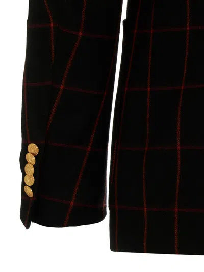 Gucci Double-breasted Check Blazer Multicolor In Black