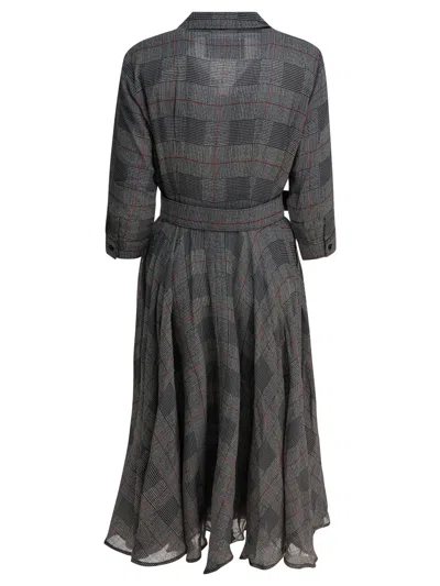 Samantha Sung Grey Checkered Wool Dress In Gray