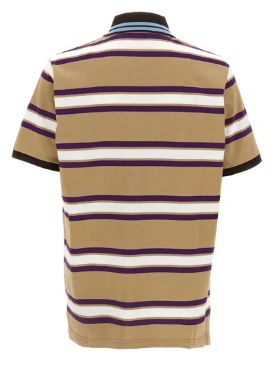 Gucci Beige Polo Shirt With Logo Imprinted On The Front And All-over Striped Motif In Cotton Man In Multi