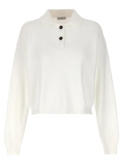 Brunello Cucinelli Women English Rib Polo Shirt In White