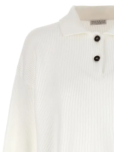 Brunello Cucinelli Women English Rib Polo Shirt In White