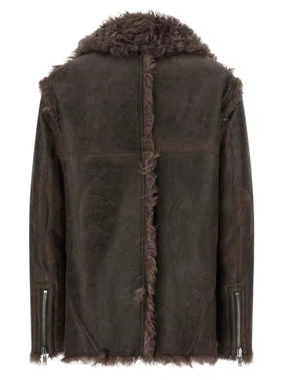 Rick Owens Brown Jacket With Reversible Design And Asymmetric Hem In Leather Woman In Brown