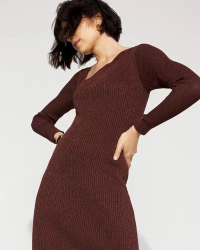 White House Black Market Petite Bodycon Sweater Midi Dress In Brown