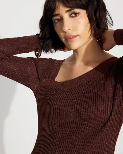 White House Black Market Petite Bodycon Sweater Midi Dress In Brown