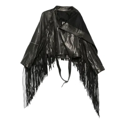 Rick Owens Leather Outerwears In Blue