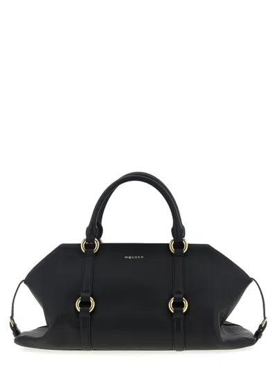 Alexander Mcqueen Farringdon Medium Elongated Calf Leather Shoulder Bag In Black