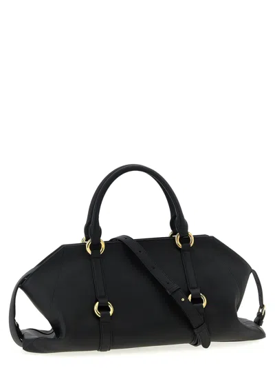 Alexander Mcqueen Farringdon Medium Elongated Calf Leather Shoulder Bag In Black