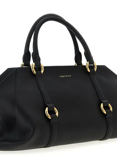 Alexander Mcqueen Farringdon Medium Elongated Calf Leather Shoulder Bag In Black