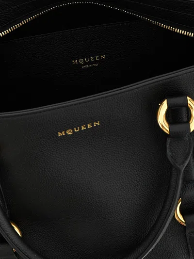 Alexander Mcqueen Farringdon Medium Elongated Calf Leather Shoulder Bag In Black