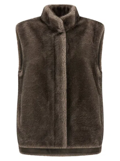 Lou Andrea Faux Fur Vest In Brown