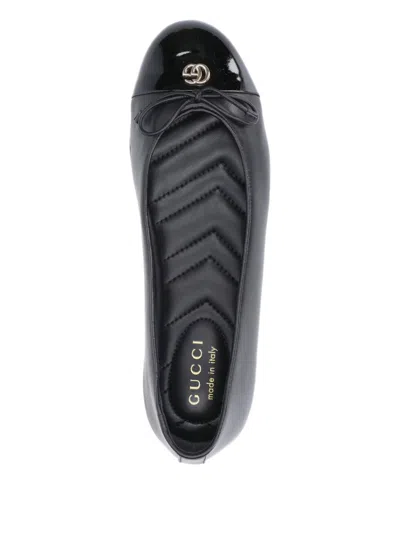 Gucci Double G Leather Ballet Flat In Black