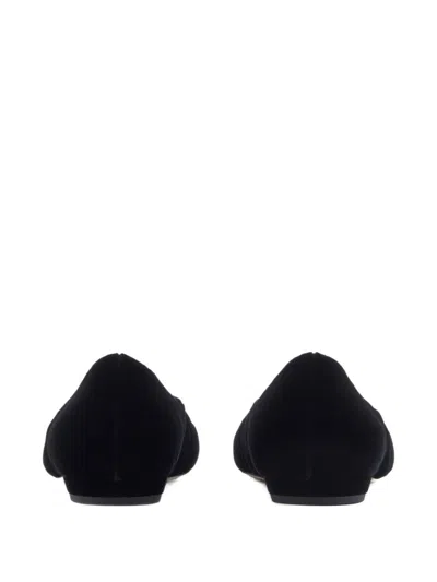 Emporio Armani Pointed Toe Velvet Ballerina Shoes With Pattern In Black