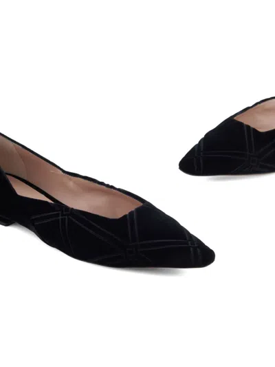 Emporio Armani Pointed Toe Velvet Ballerina Shoes With Pattern In Black