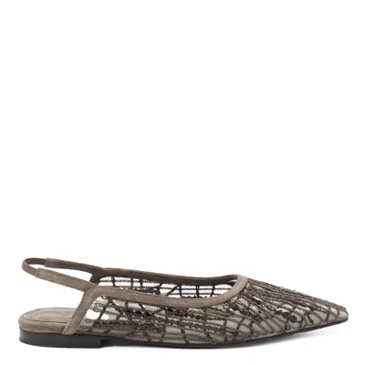 Brunello Cucinelli Women Sandal With Sparkling Abstract Embroidery In Suede In Green