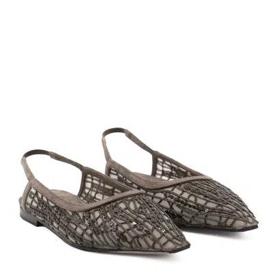 Brunello Cucinelli Women Sandal With Sparkling Abstract Embroidery In Suede In Green