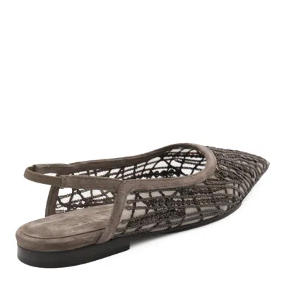 Brunello Cucinelli Women Sandal With Sparkling Abstract Embroidery In Suede In Green
