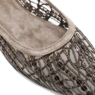 Brunello Cucinelli Women Sandal With Sparkling Abstract Embroidery In Suede In Green